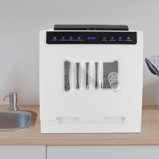 Masina de spalat vase de masa Corenia QRE-1003217, 4 programe, desinfectare si touch control, clasa E, alb, 45 x 40 x 40 cm