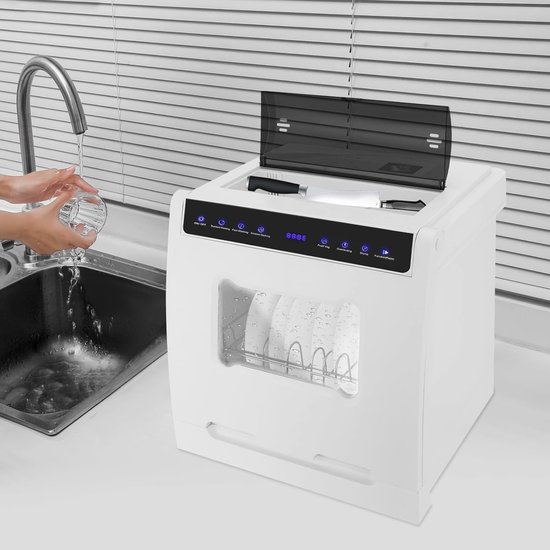 Masina de spalat vase de masa Corenia QRE-1003217, 4 programe, desinfectare si touch control, clasa E, alb, 45 x 40 x 40 cm