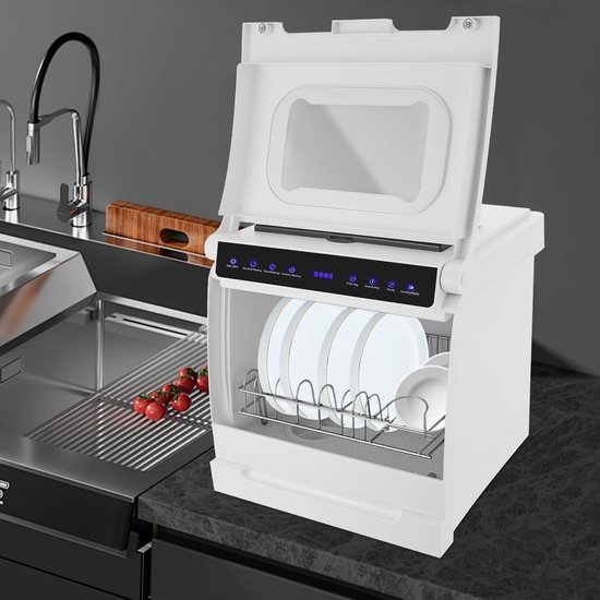 Masina de spalat vase de masa Corenia QRE-1003217, 4 programe, desinfectare si touch control, clasa E, alb, 45 x 40 x 40 cm