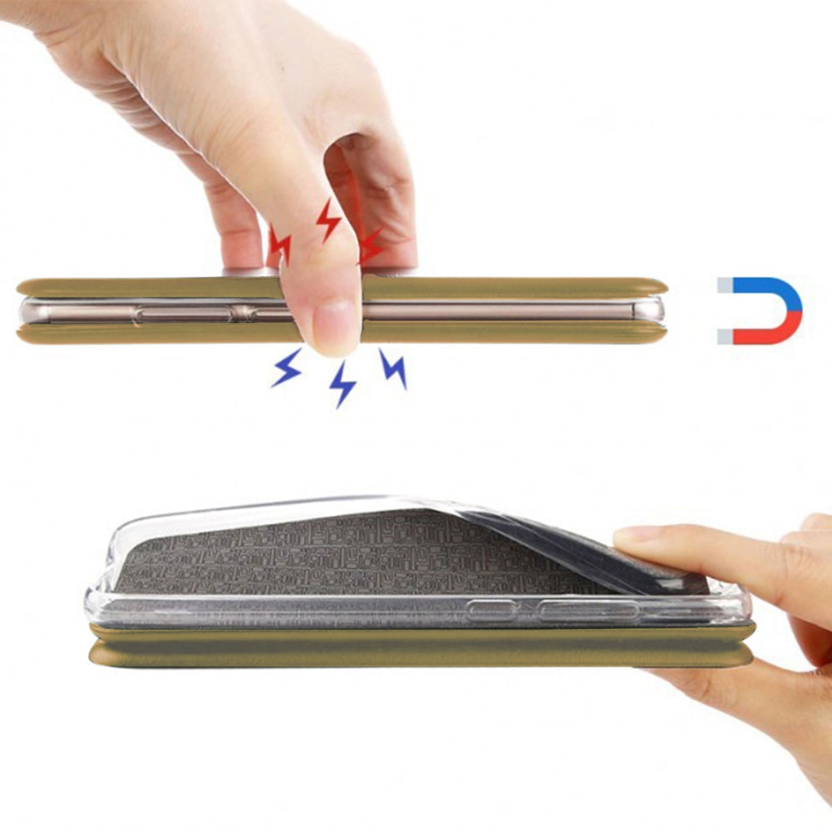Husa flip Huawei P20 - carte cu magnet integrat, buzunar interior, piele eco, iShiled - Aurie