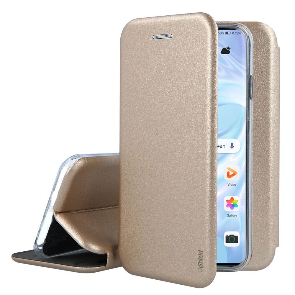 Husa flip Huawei P20 - carte cu magnet integrat, buzunar interior, piele eco, iShiled - Aurie
