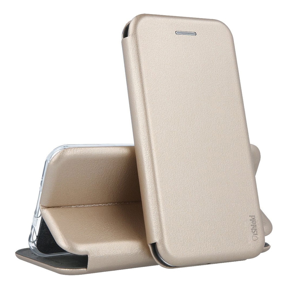 Husa flip Huawei P20 - carte cu magnet integrat, buzunar interior, piele eco, iShiled - Aurie