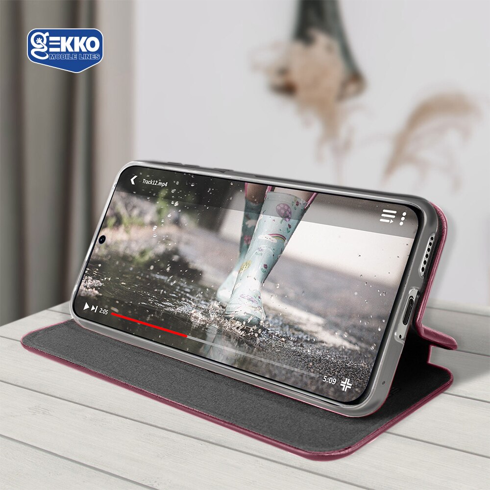 Husa pentru Huawei Nova 9 - Flip carte, inchidere magnetica, buzunar card si video stand, Gekko Elegance - Bordo