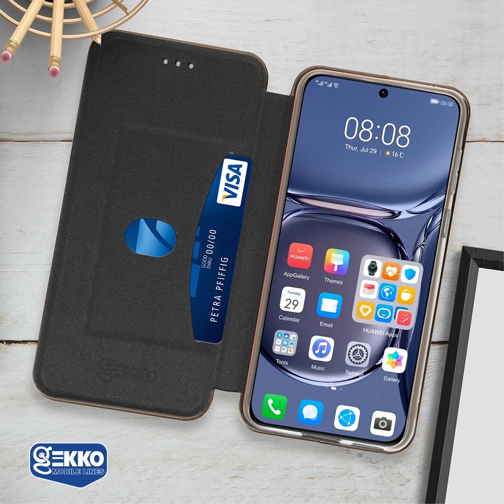 Husa pentru Huawei Nova 9 - Flip carte, inchidere magnetica, buzunar card si video stand, Gekko Elegance - Bordo