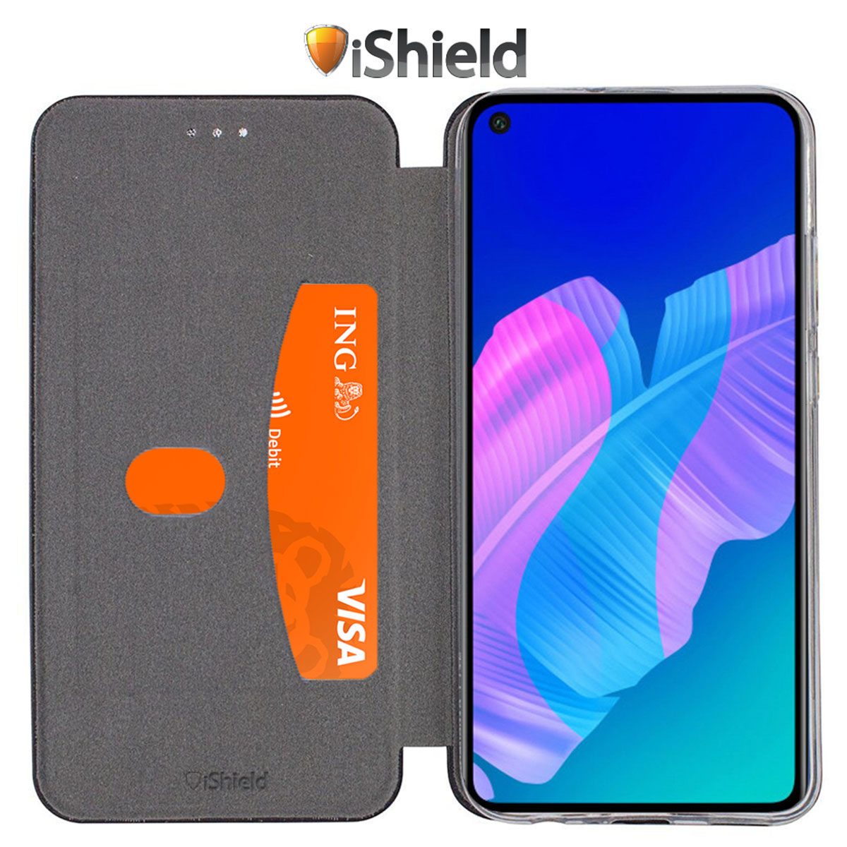 Husa flip Huawei P40 Lite - carte cu magnet integrat, buzunar interior, piele eco, iShiled - Neagra