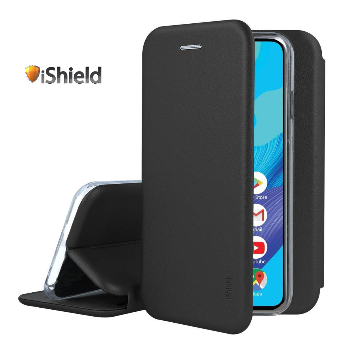 Husa flip Huawei P40 Lite - carte cu magnet integrat, buzunar interior, piele eco, iShiled - Neagra