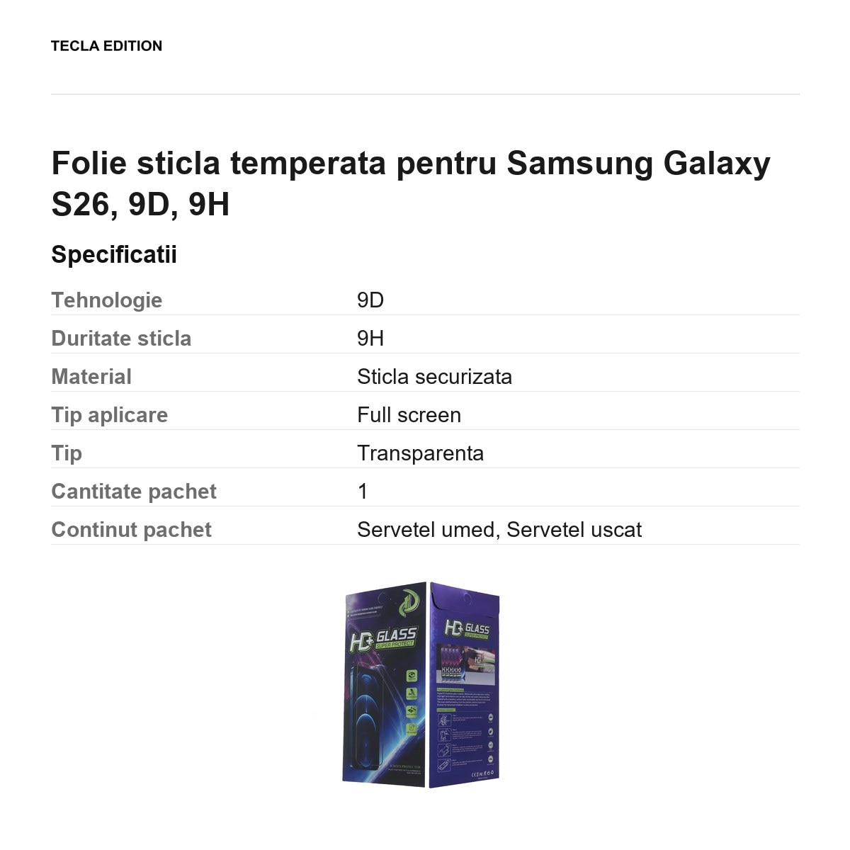 Folie sticla temperata pentru Samsung Galaxy S26, 9D, 9H