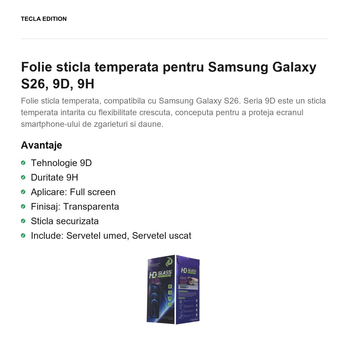 Folie sticla temperata pentru Samsung Galaxy S26, 9D, 9H
