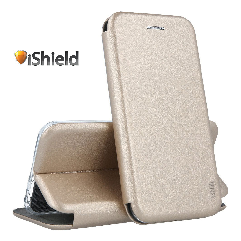 Husa flip Huawei Nova 5T - carte cu magnet integrat, buzunar interior, piele eco, iShiled - Aurie