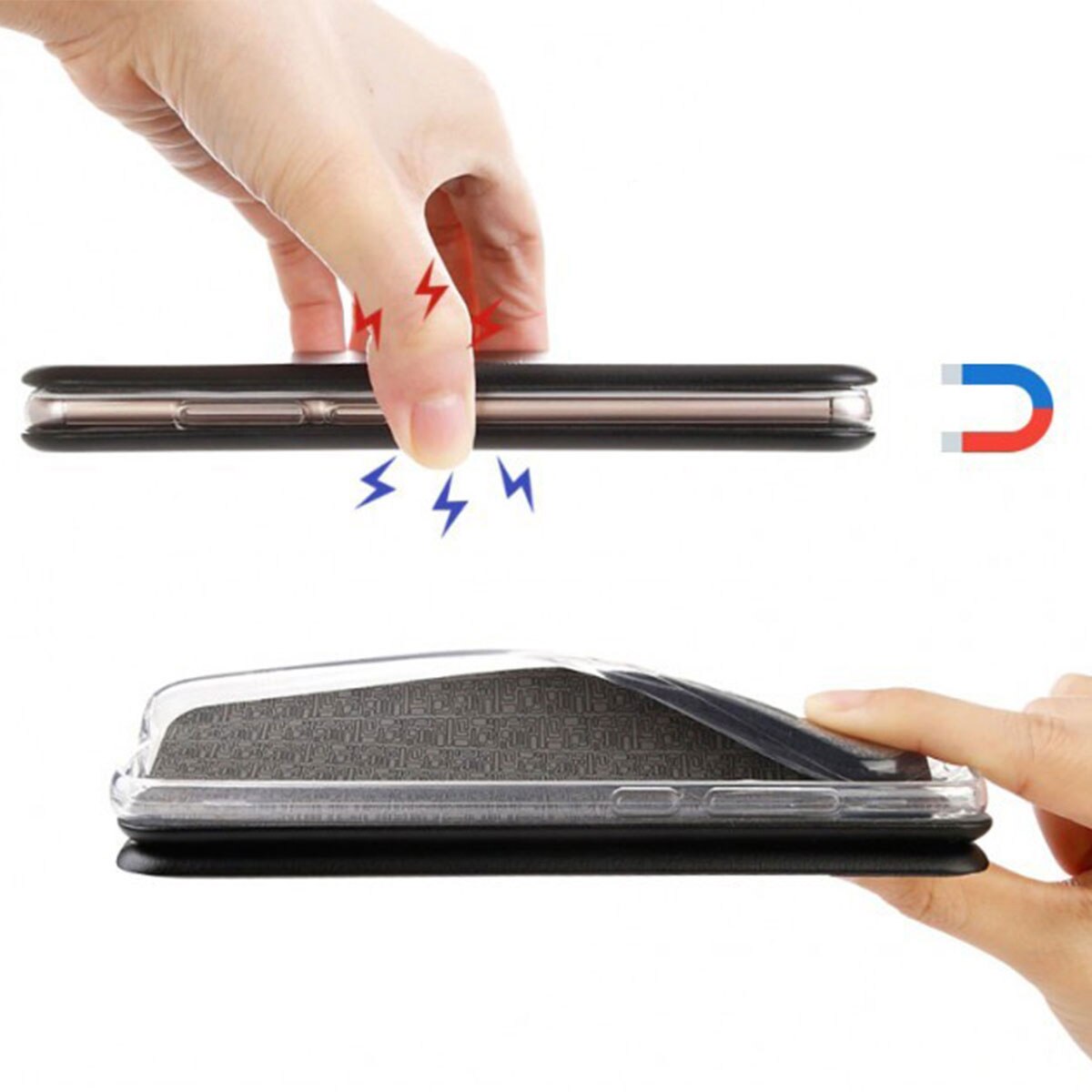 Husa flip Huawei Mate 20 Pro - carte cu magnet integrat, buzunar interior, piele eco, iShiled - Neagra