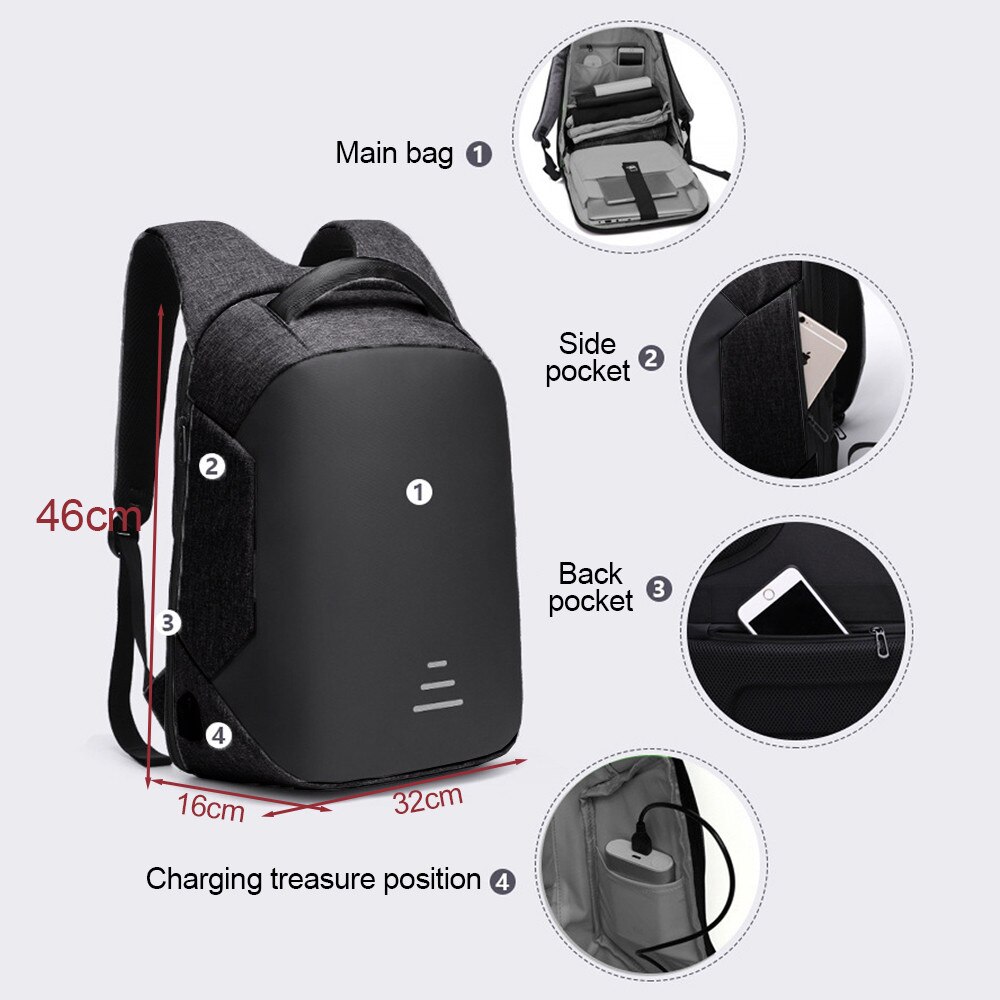 Rucsac pentru laptop de 14 inch, Rucsac pentru facultate, Rucsac de afaceri cu port de incarcare USB3077