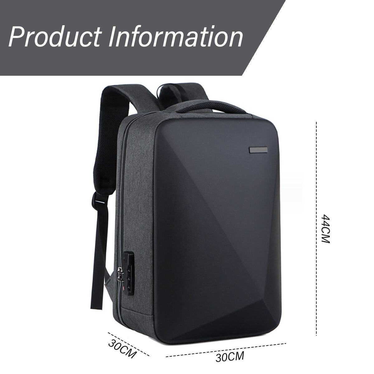 Rucsac laptop impermeabil, buzunar USB, negru, 30x45x15cm