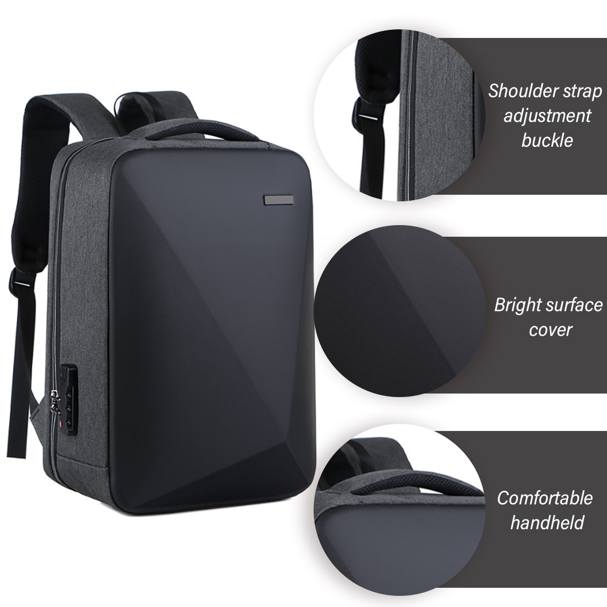 Rucsac laptop impermeabil, buzunar USB, negru, 30x45x15cm