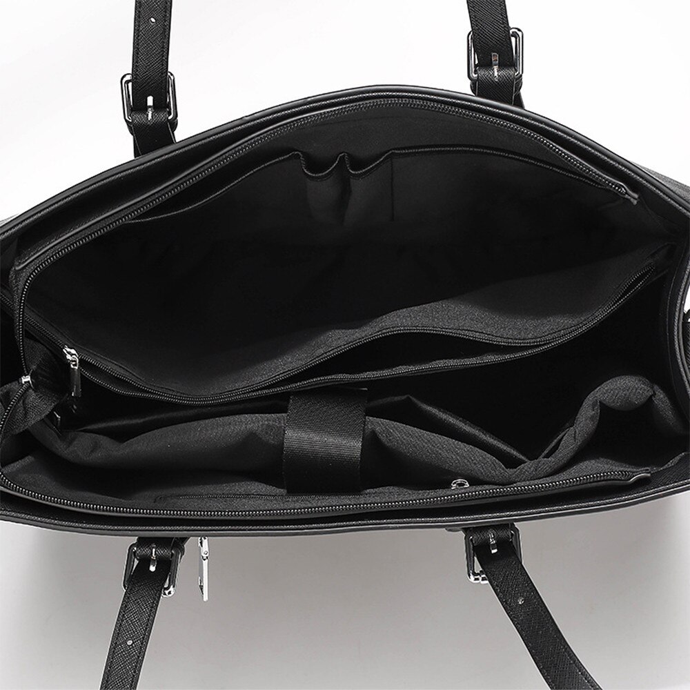 Geanta tote pentru laptop 15.6 inch, piele ecologica, buzunar cu fermoar antifurt, curea crossbody detasabila, albastru
