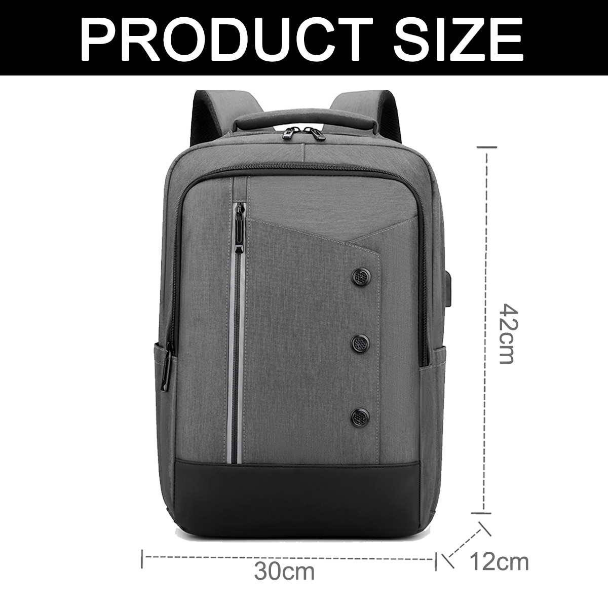 Rucsac laptop din nylon cu port USB integrat, compartiment pentru laptop 15.6", buzunare multiple, gri, 42 x 30 x 12 cm, model 0806BM-BST3153786-1