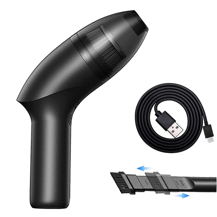 Aspirator portabil fara fir 0805BM-222630, 65W, 4300 PA, baterie 2×18650 2.500mAh, filtru HEPA, pentru uscat/umed/auto, negru, 20.7×6.1×14.5 cm