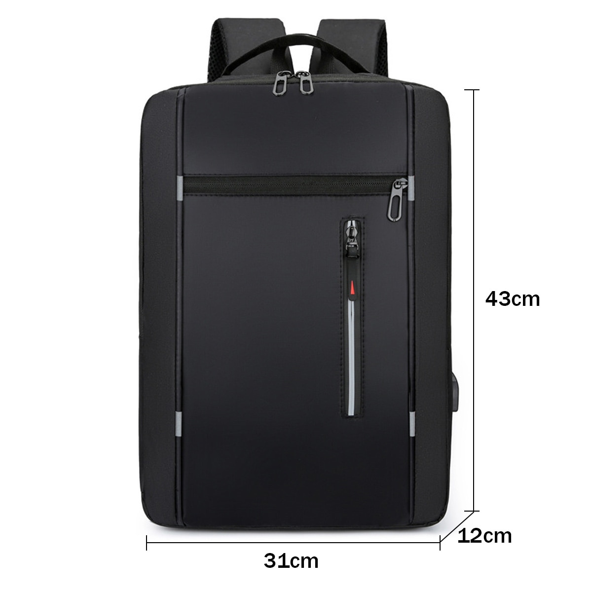Rucsac laptop din Oxford cu port USB, compartiment pentru laptop 15.6", rezistent la rupturi, fermoare metalice, negru, 43 x 31 x 12 cm