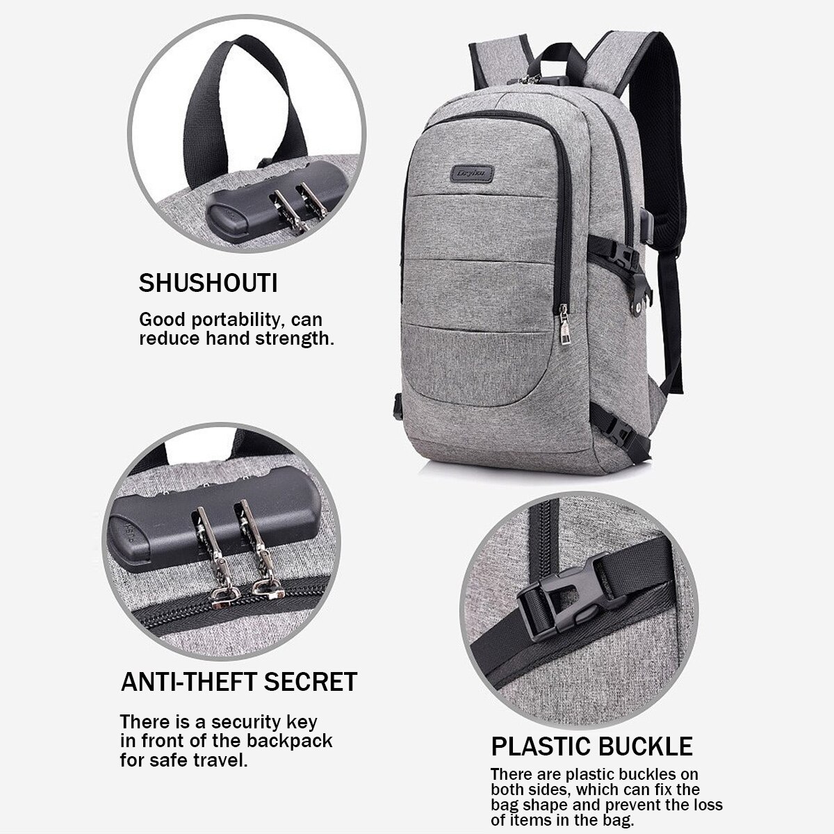 Rucsac laptop nylon, rezistent la apa, pentru business si colegiu, 0806BM-BST3133732-1, gri/negru, 49 x 29 x 14 cm