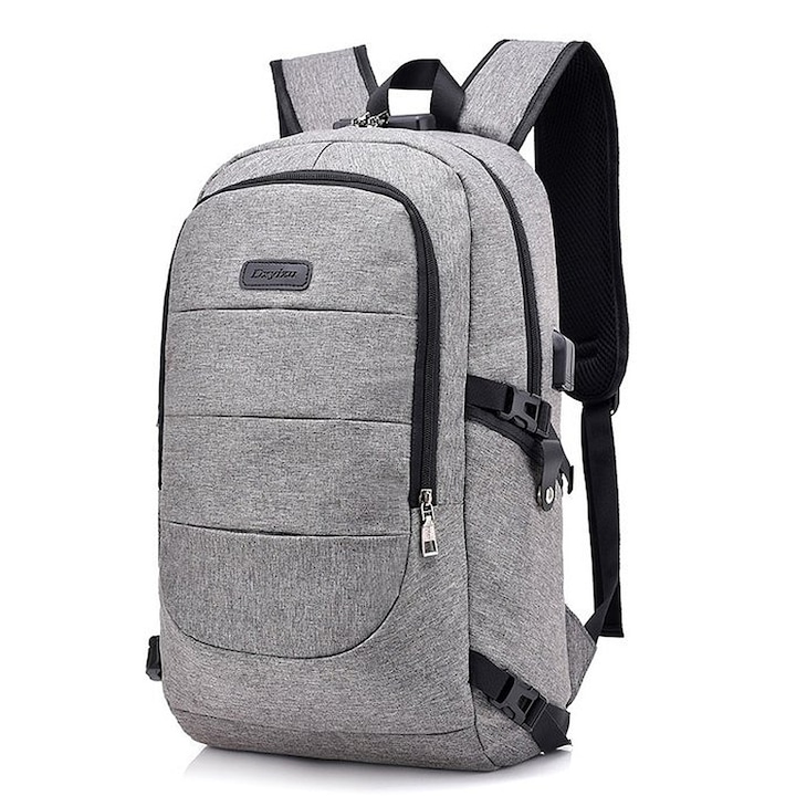 Rucsac laptop nylon, rezistent la apa, pentru business si colegiu, 0806BM-BST3133732-1, gri/negru, 49 x 29 x 14 cm