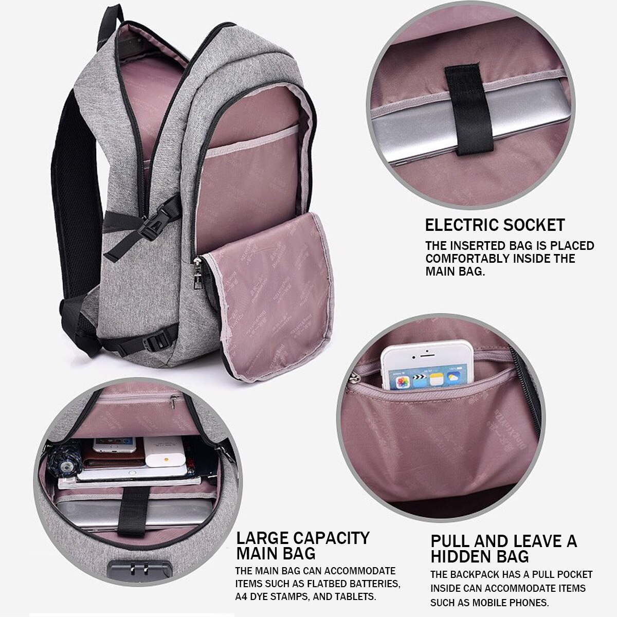 Rucsac laptop nylon, rezistent la apa, pentru business si colegiu, 0806BM-BST3133732-1, gri/negru, 49 x 29 x 14 cm