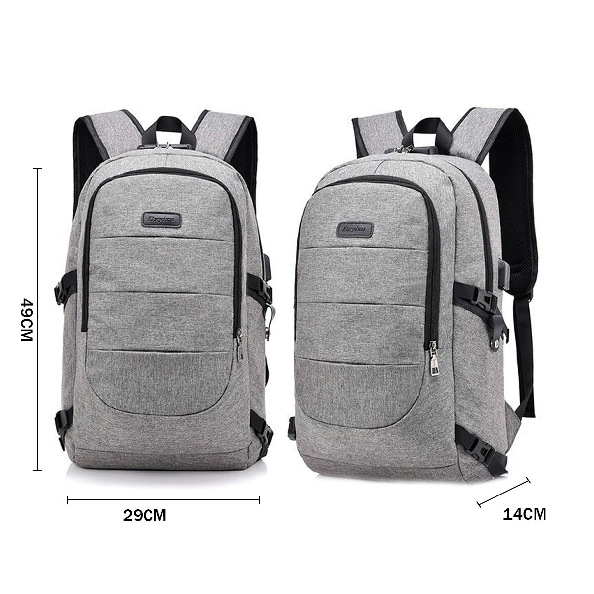 Rucsac laptop nylon, rezistent la apa, pentru business si colegiu, 0806BM-BST3133732-1, gri/negru, 49 x 29 x 14 cm