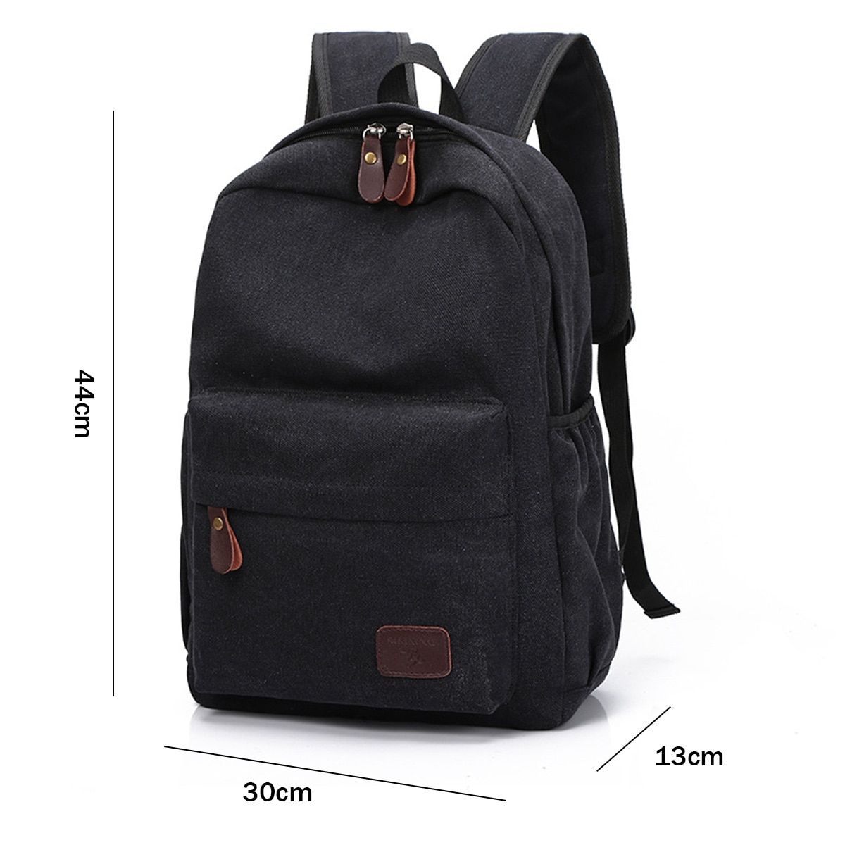 Rucsac din canvas pentru laptop, compartiment pentru 17.3", buzunar frontal si laterale, negru, 44 x 30 x 13 cm