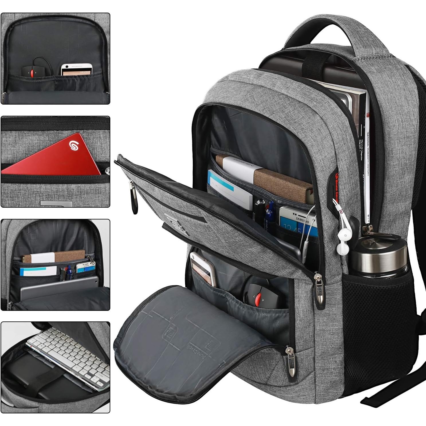 Rucsac pentru laptop, material oxford, compartiment 18" cu port USB extern si buzunar RFID, gri, 46 x 31 x 19 cm