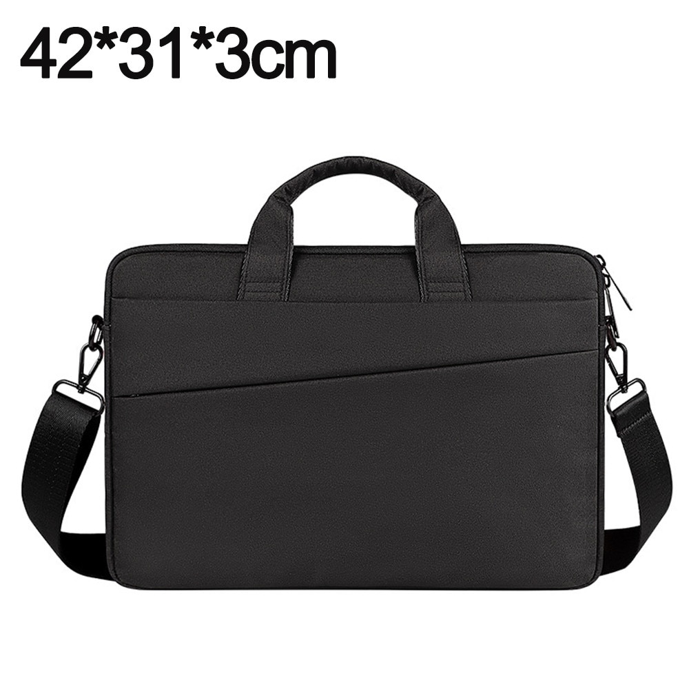 Geanta pentru laptop din textil cu maner si bretela detasabila, compatibil 15.6", negru, model 0805BM-BST3108014