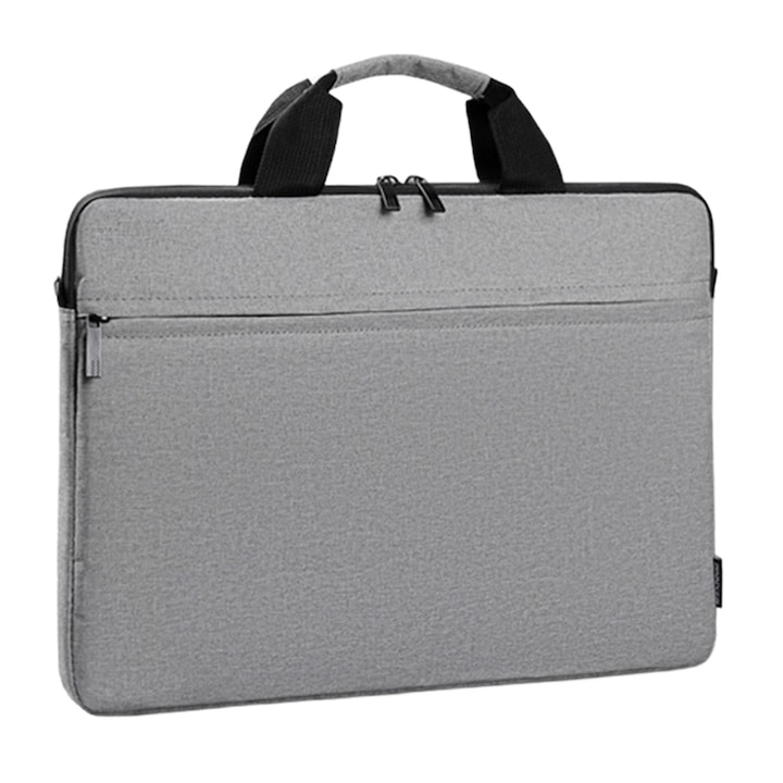 Servieta pentru laptop din Oxford cu bretea de umar si maner, rezistenta la apa, gri, 37 x 27 x 2 cm