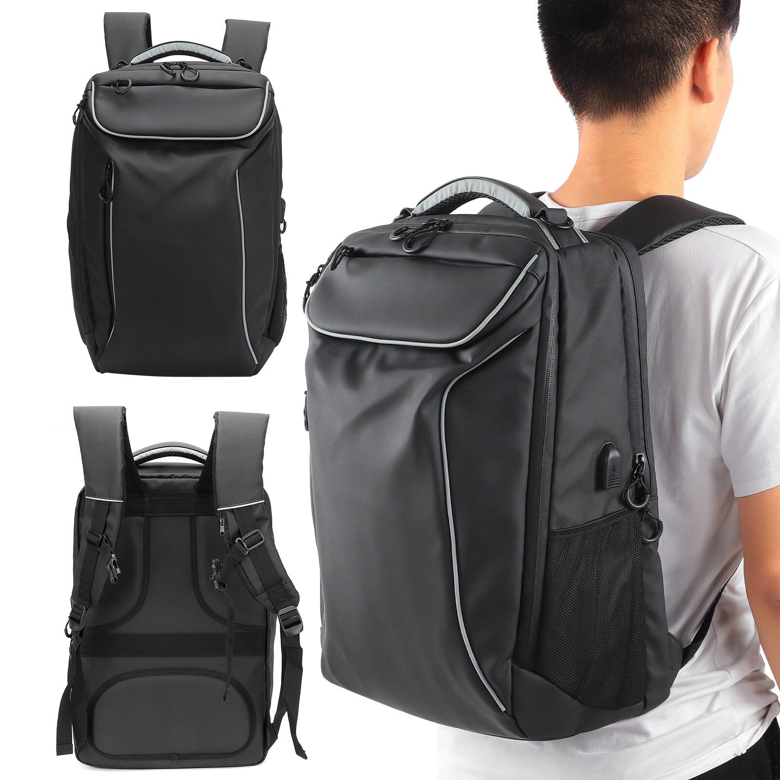 Rucsac laptop rezistent la apa, anti-furt, port USB, negru