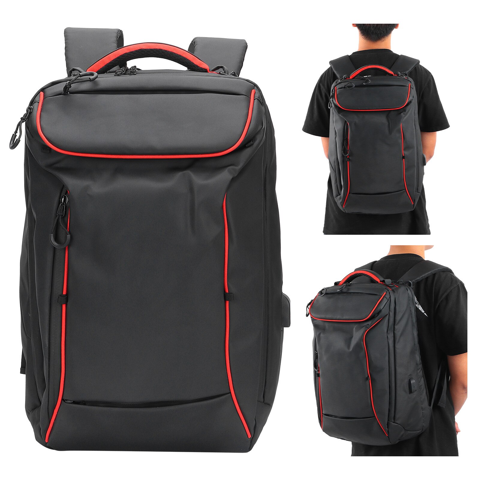 Rucsac laptop rezistent la apa, anti-furt, cu port USB, negru, 30x45x15cm