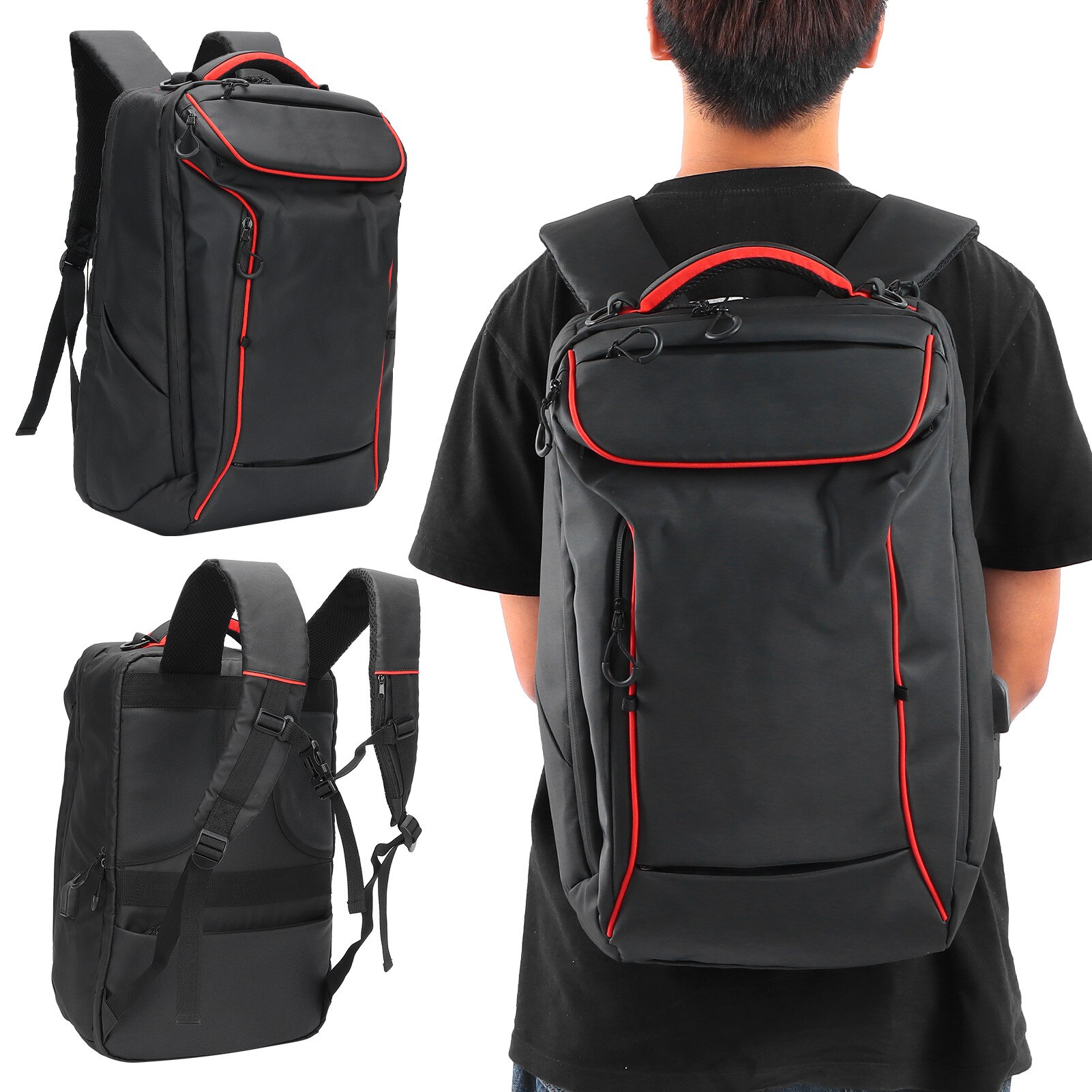 Rucsac laptop rezistent la apa, anti-furt, cu port USB, negru, 30x45x15cm