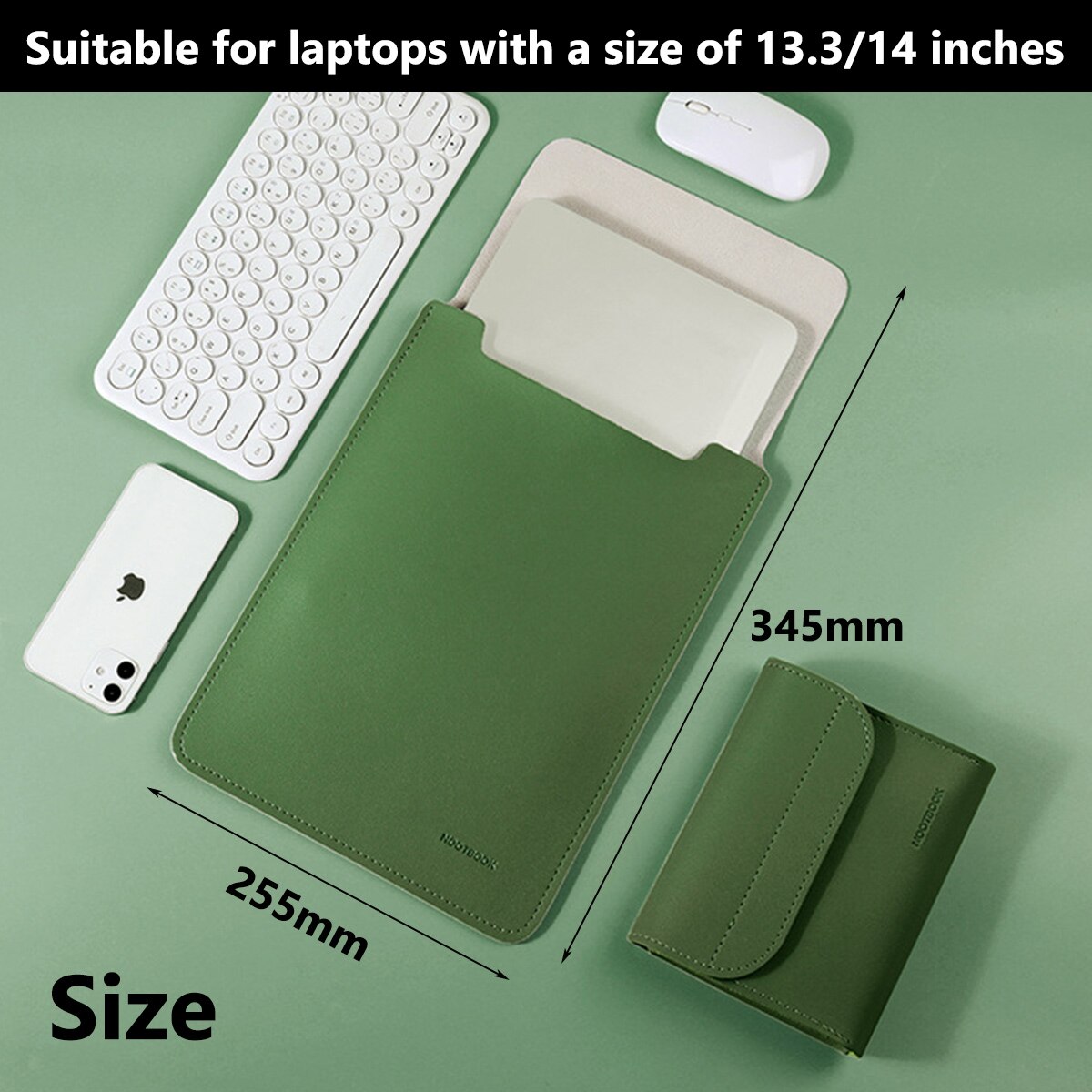 Husa laptop multifunctionala Peysaitr, piele ecologica, rezistenta la socuri, verde, 34.5x3x25.5cm