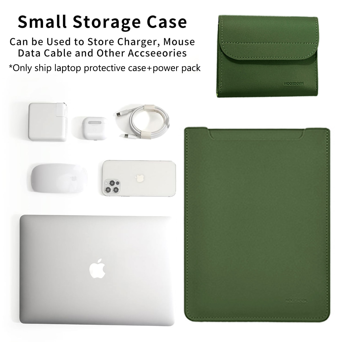 Husa laptop multifunctionala Peysaitr, piele ecologica, rezistenta la socuri, verde, 34.5x3x25.5cm