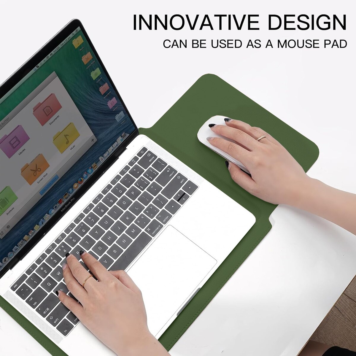 Husa laptop multifunctionala Peysaitr, piele ecologica, rezistenta la socuri, verde, 34.5x3x25.5cm