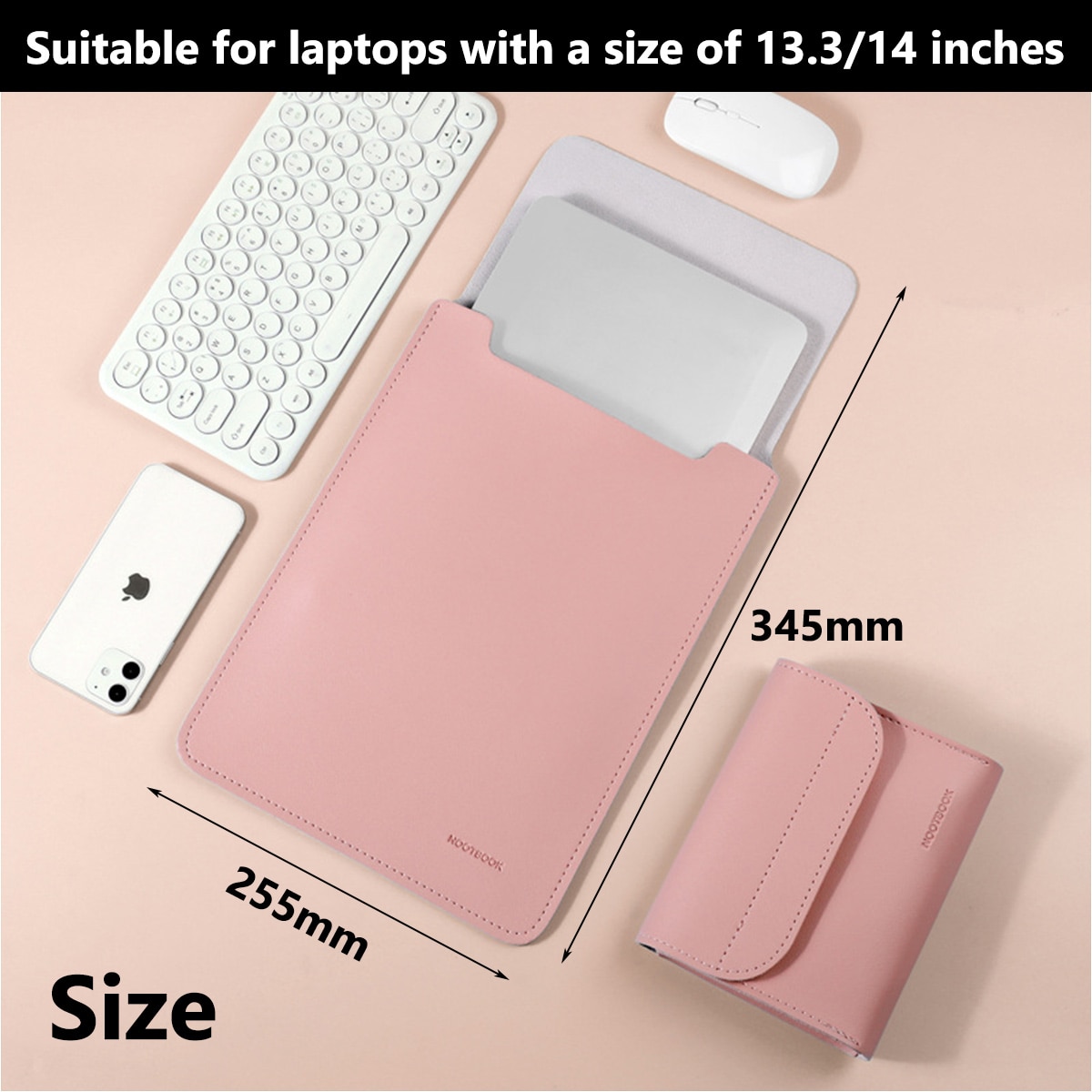 Husa laptop shockproof din piele ecologica, Peysaitr, 34.5x3x25.5cm, roz, cu accesorii