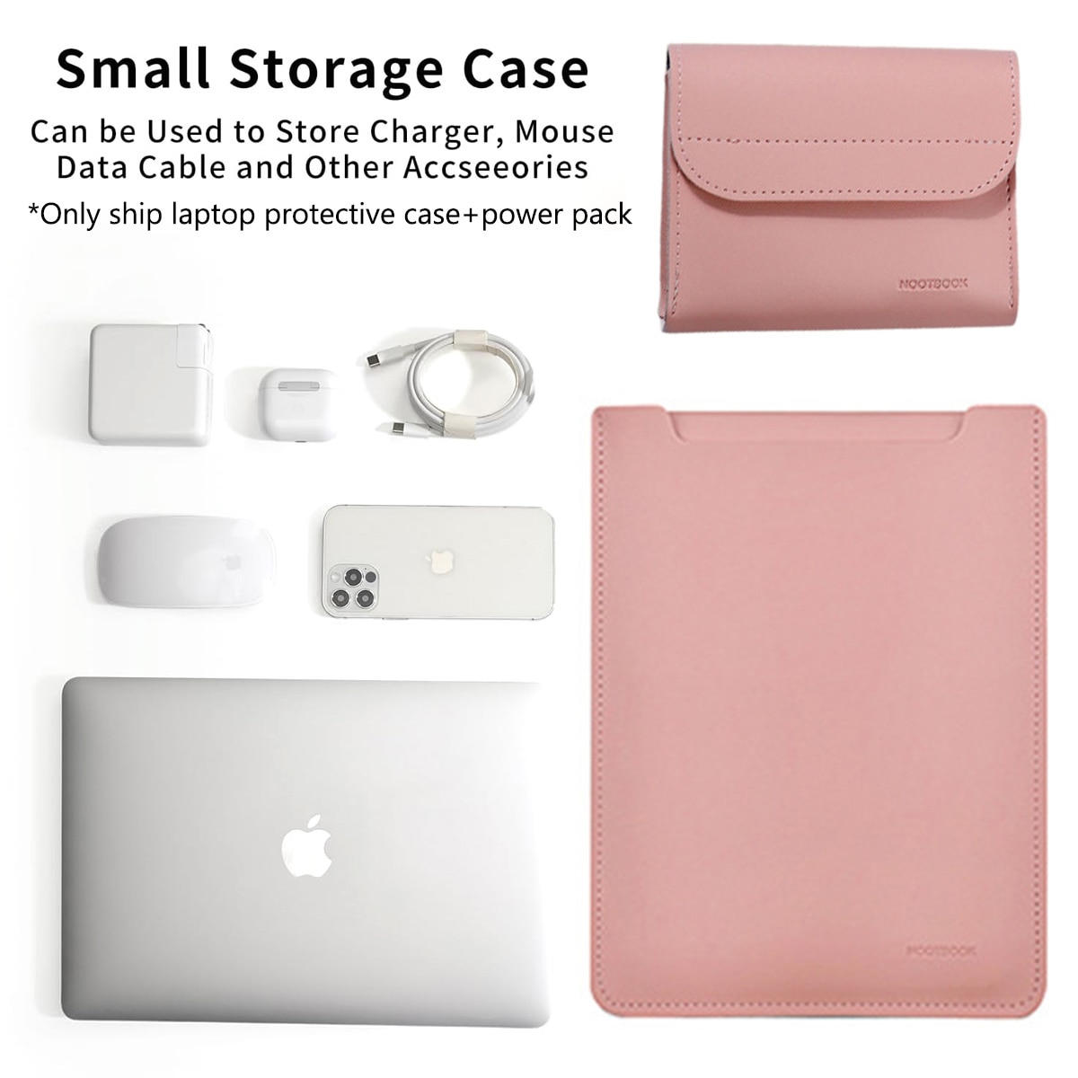 Husa laptop shockproof din piele ecologica, Peysaitr, 34.5x3x25.5cm, roz, cu accesorii