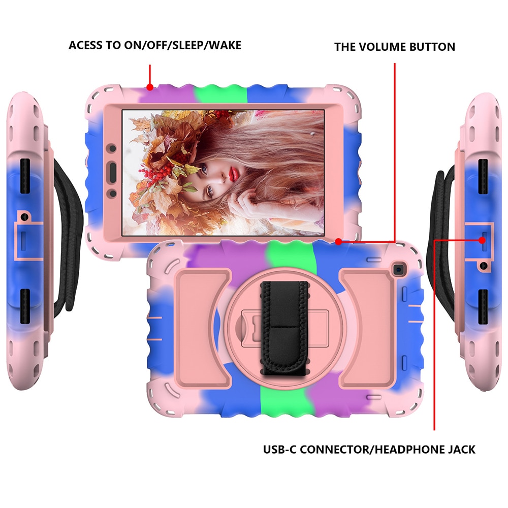 Husa de protectie pentru tableta, Cozevdnt, compatibila cu Samsung Galaxy Tab A 8.0 T290/T295, suport pivotant, curea de umar, multicolor