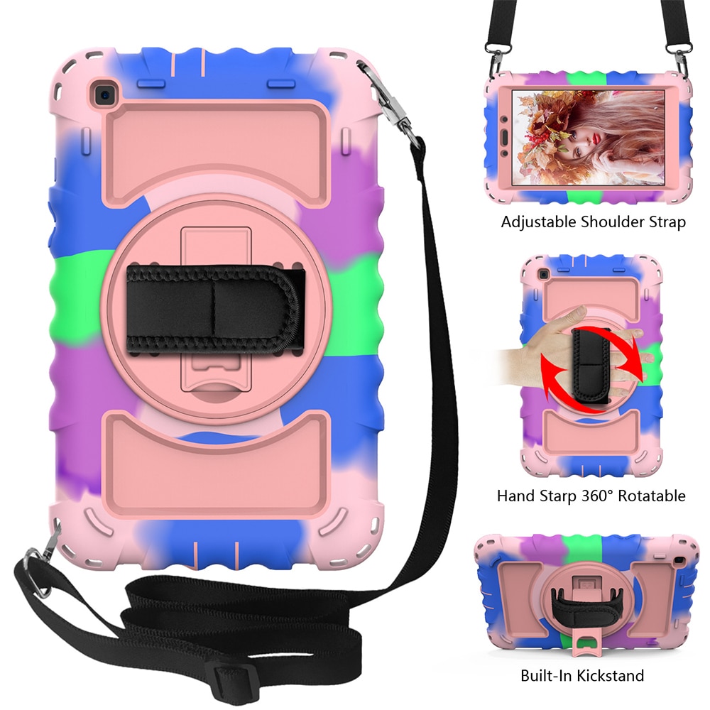 Husa de protectie pentru tableta, Cozevdnt, compatibila cu Samsung Galaxy Tab A 8.0 T290/T295, suport pivotant, curea de umar, multicolor