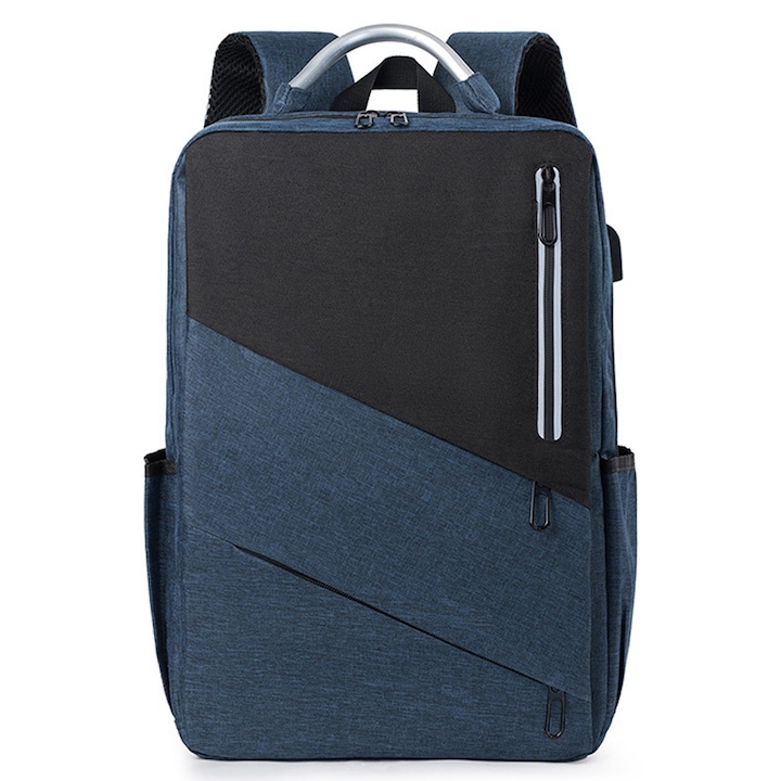 Rucsac laptop Zeaicos, 15.6 inch, albastru inchis, cu port USB, compartimente multiple