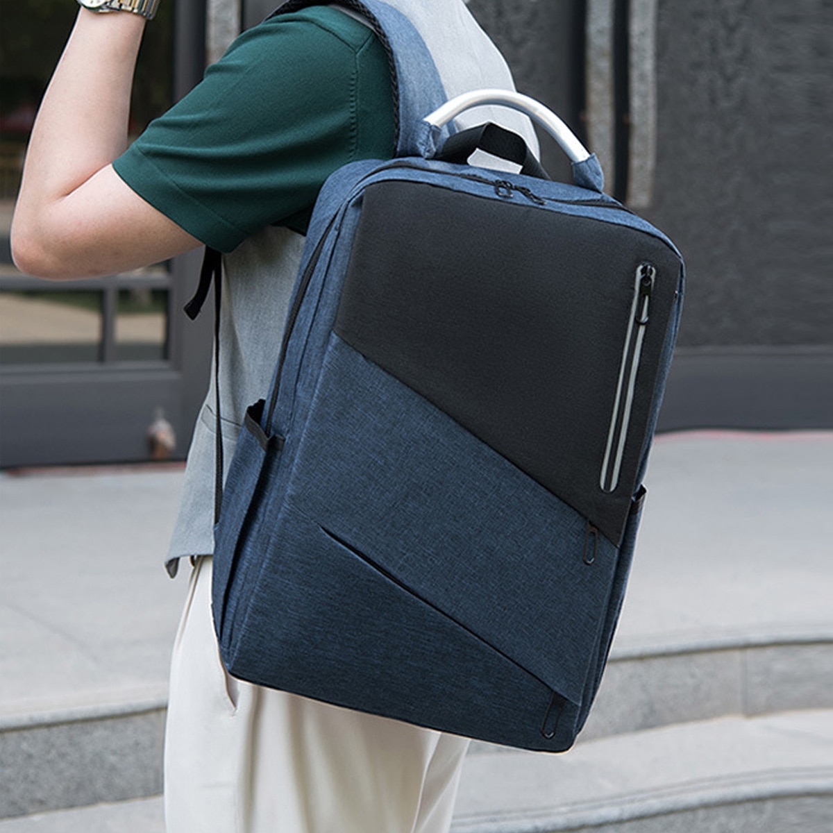 Rucsac laptop Zeaicos, 15.6 inch, albastru inchis, cu port USB, compartimente multiple