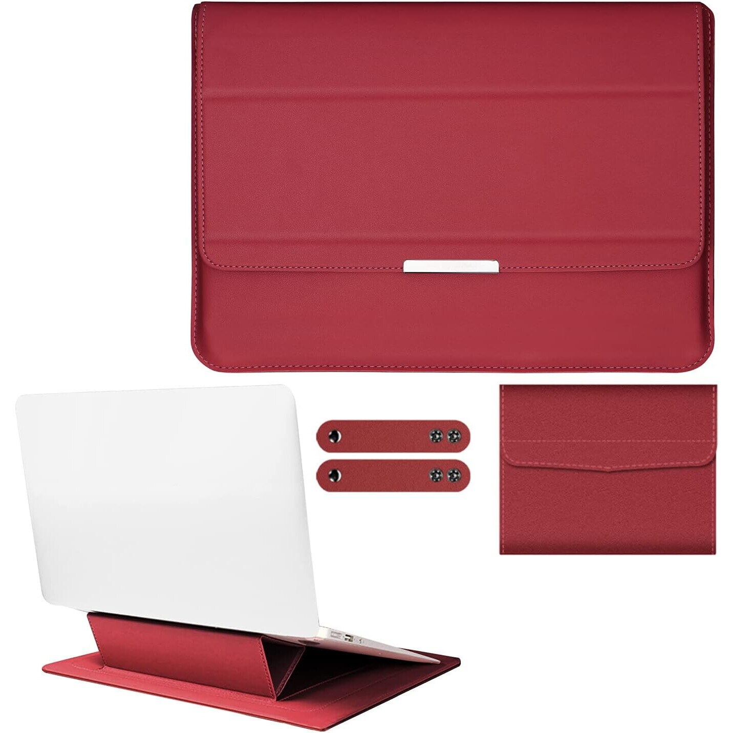 Husa laptop cu suport integrat, Cozevdnt, Compatibil cu laptop 13-13.5 inch, Piele ecologica, Rezistenta la zgarieturi, Rosu