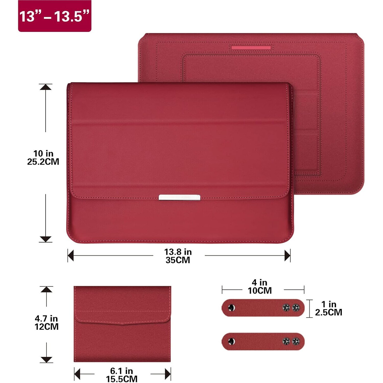 Husa laptop cu suport integrat, Cozevdnt, Compatibil cu laptop 13-13.5 inch, Piele ecologica, Rezistenta la zgarieturi, Rosu