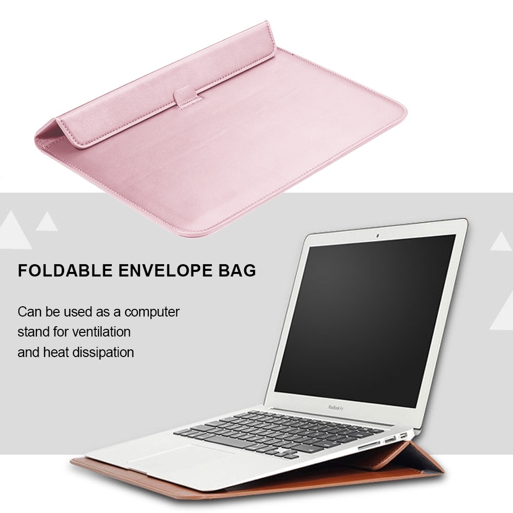 Geanta laptop set, Cozevdnt, husa suport 13 inchi, piele artificiala, protectie umeri, roz