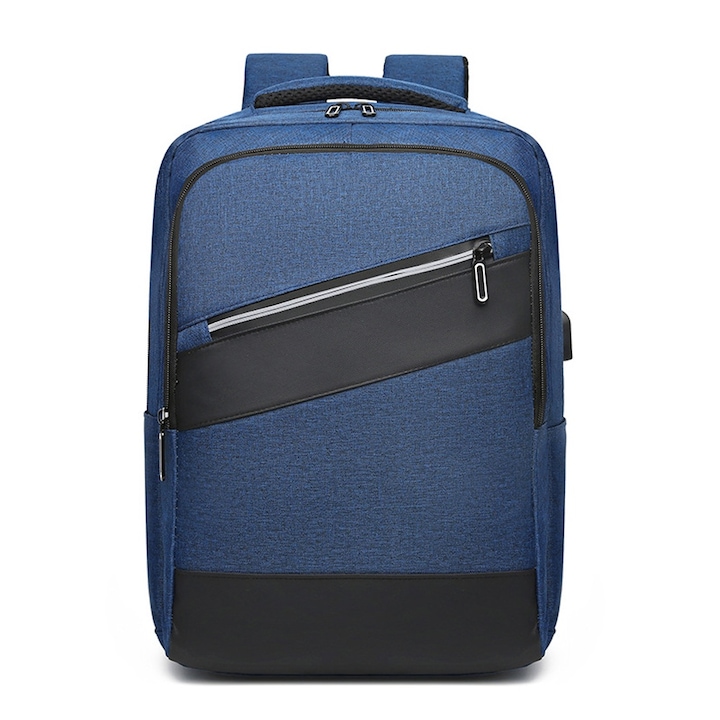 Rucsac laptop, Cozevdnt, Poliester, Port USB, 25l, 15.6 inch, 31 x 45 x 18 cm, Albastru inchis/Negru