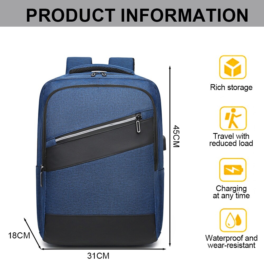 Rucsac laptop, Cozevdnt, Poliester, Port USB, 25l, 15.6 inch, 31 x 45 x 18 cm, Albastru inchis/Negru