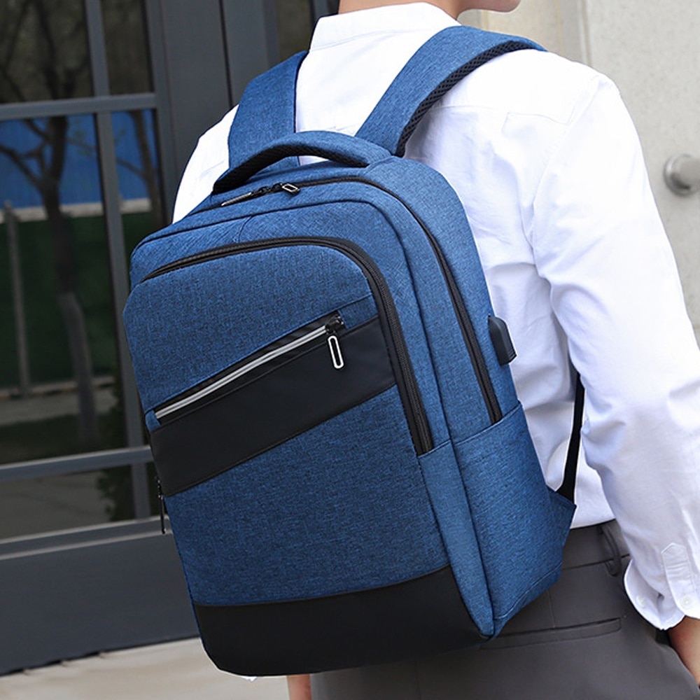Rucsac laptop, Cozevdnt, Poliester, Port USB, 25l, 15.6 inch, 31 x 45 x 18 cm, Albastru inchis/Negru