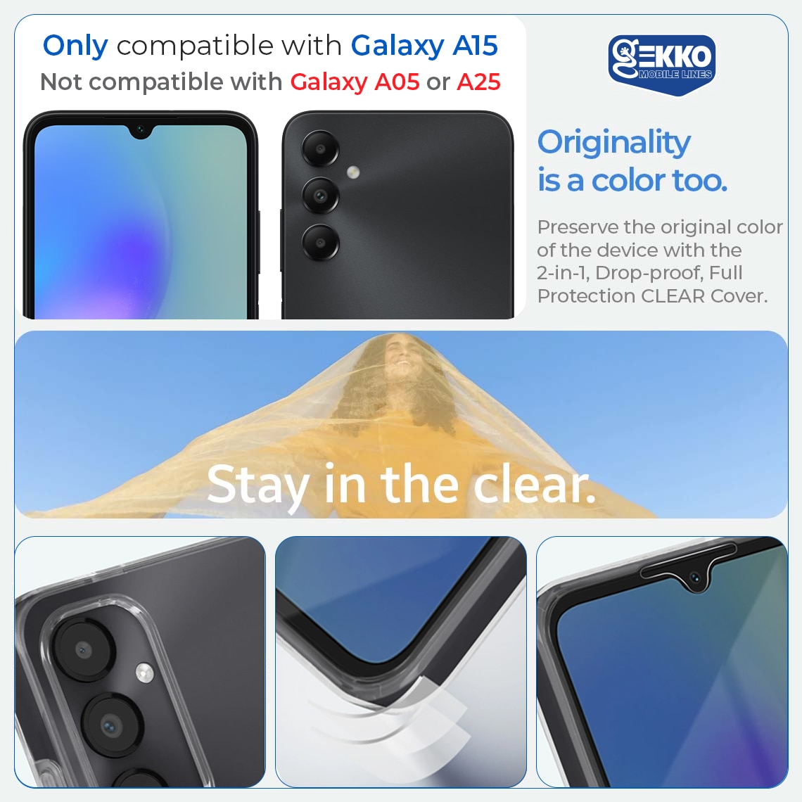 Husa integrala pentru Samsung A15, Full Body, protectie Fata si Spate, din silicon si plastic, Hard Shell 360°, Transparenta