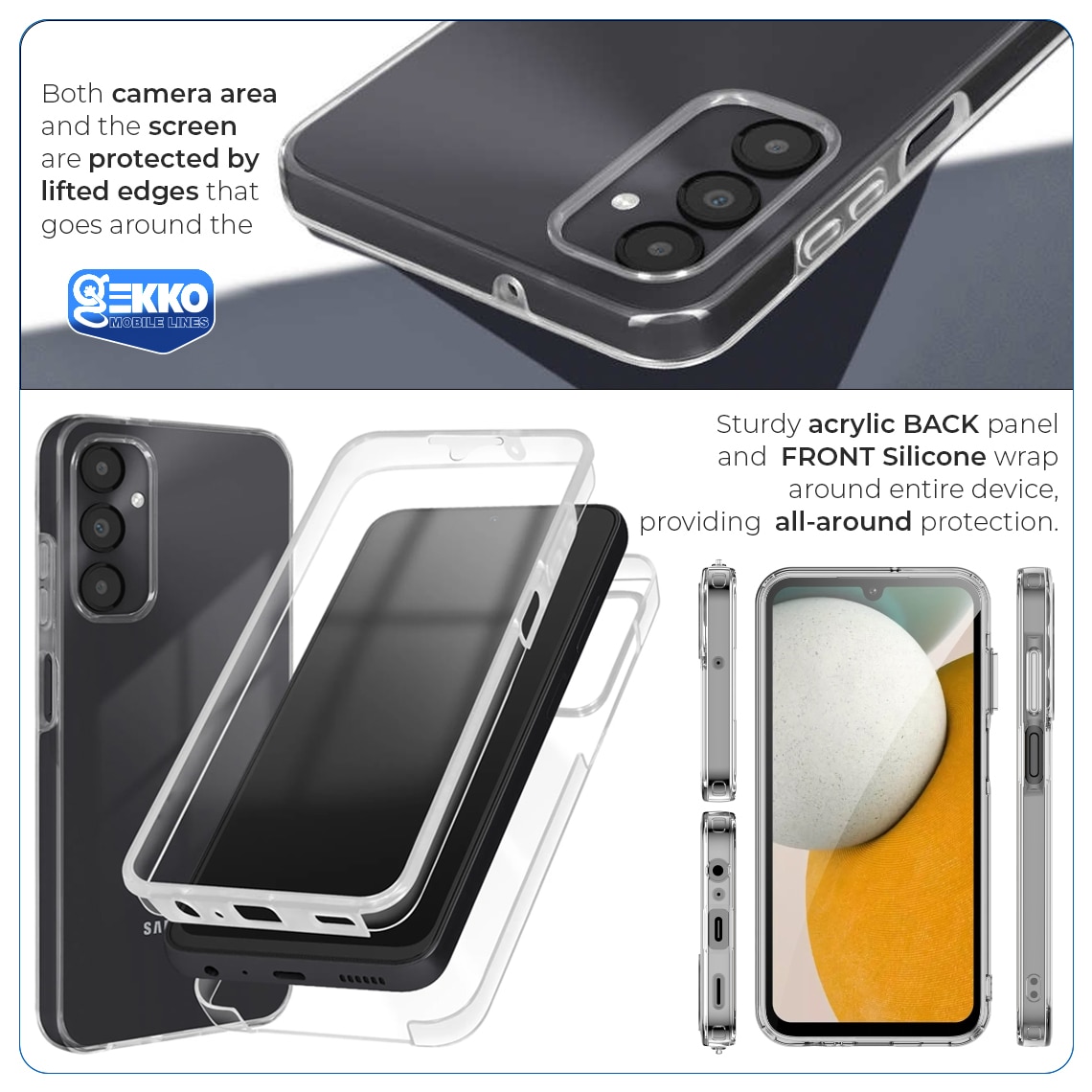 Husa integrala pentru Samsung A15, Full Body, protectie Fata si Spate, din silicon si plastic, Hard Shell 360°, Transparenta