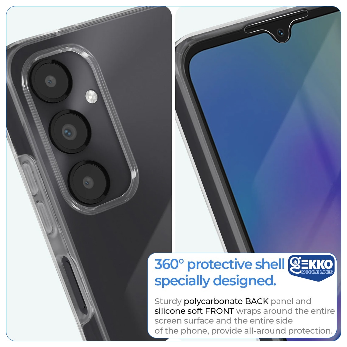 Husa integrala pentru Samsung A15, Full Body, protectie Fata si Spate, din silicon si plastic, Hard Shell 360°, Transparenta